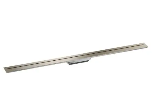 Duschrinne mit schlanker, länglicher Form in gebürstetem Nickel-Finish, geeignet für die Wandmontage, entworfen von AXOR.